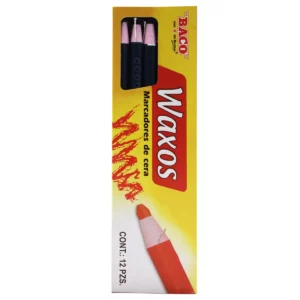MARCADOR DE CERA WAXOS AZUL ATADO DE 12 PZAS.